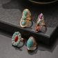 Raw mineral turquoise ring fashionable colorful gemstone 4pc combination joint ring sku5459