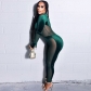 Tight mesh splicing long sleeve sexy perspective fashion hip lifting jumpsuit JP005383