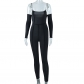 Tight sexy strapless long sleeve irregular line design fashionable sports jumpsuit JP005712