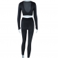 Skinny Fashion Solid Color Open Chest and Umbilical Long Sleeve Top Pants Sportsuit JS918783
