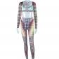 Fashion printed sexy chest wrapped long sleeved trousers sports suit JS918770
