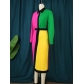 Color blocking long sleeved one-piece dress with small number of color contrast and asymmetric personality AM221142