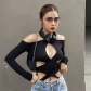 Hanging Neck Off Shoulder Wrapping Chest Long Sleeve Hollow Spice Girls Bodysuit J22BS138