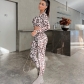 Letter printed round neck long sleeve top high waist hip lifting leggings fashion suit JS918765