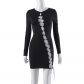 Long Sleeve Hollow out Diamond Chain Design Spice Girl Hip Wrap Dress L22DS176