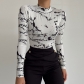 Abstract Print Long Sleeve Round Neck Street Personality Versatile Top M22TP596