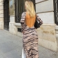 Long sleeve open back zebra print dress X22DS608