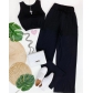 Sweet solid color short vest drawstring high waist straight trousers fashion casual suit HK3086