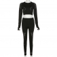 Round Neck Hollow out Long Sleeve Top High Waist Slim Tight Pants Set K22S23634