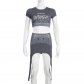 Fashion Women's Sexy Umbilical Slim Fit T-shirt Irregular Half-skirt Letter Print Set S31627