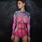 Tight, fashionable and sexy body digital printing long-sleeved round-neck gauze perspective bodysuit YJ22562