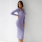 Knitted strapping tight-fitting dress sexy black buttock binding hollowed-out long-sleeved V-neck long skirt YY22416
