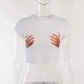 Basic round neck palm print short-sleeved shirt Slim fit short exposed navel versatile T-shirt YY22532