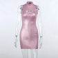 Semi-high collar sleeveless D-line embroidered dress sexy slim hot girls bar party buttock skirt YY22536