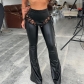 Women's personalized trend slimming lace up hollowed-out flared pants 7568PG