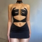 Fashion sexy chest wrap chain cut-out slim wrap hip dress K22D15567