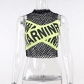Wearing a perforated top with mesh on the outside, street fashion letter contrast color hot girl vest GS22089