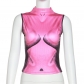 Women's sleeveless round neck fashion printing slim short t-shirt for women K22B24960