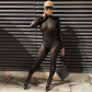 Women's sexy mesh stitching perspective long-sleeved one-piece top speaker trousers casual suit K22ST554