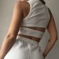 Women's solid color slim fashion short cut open back round neck pullover sexy vest LQVLT32228