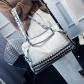 Large-capacity bag, litchi pattern, women's bag, fashionable rivet bag, one-shoulder diagonal cross portable punk bag B0153