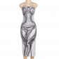 Sexy Spicy Girl Personality 3D Print Bra Open Back Split Dress K22D24127