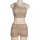 Fashion personality slant shoulder sleeveless slim cut navel shorts two-piece set K22S24040