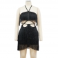 Nightclub lace tassel wrap hip skirt with bra and backless dress K10059