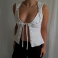Pleated small lace sexy strapping hollowed-out top temperament casual hot girl exposed navel versatile T-shirt YY22537
