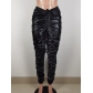 Casual pants Fashion pleated strapping slim leather pants LS6503