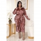 Fashion large women's reflective silk pleated shirt dress AP7059
