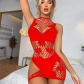 Sexy sexy lingerie fishnet net buttock skirt one-piece cut-out perspective suit w550