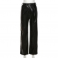 Sexy hollow-out hip lifting high waist tight button split imitation leather casual pants K22P23356