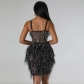 Fashion women's sleeveless sling ironing feather dress CY900242