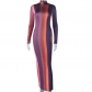 Irregular fashion print stand-up collar split buttock dress JD298120