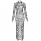 Fashion sexy mesh zebra print long-sleeved slim dress K22D25218