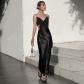 French style bowknot suspender cut-out dress slim sexy black dress dress LL22019