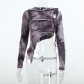Fashionable slim waste earth hooded long-sleeved tie-dyed irregular hollow top suit YJ22588