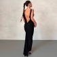 U-neck sexy backless long slim sling dress D2C11271