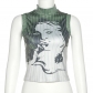 Women's fashion personality trendy stripe 3D printing sleeveless slim casual vest K22L24799