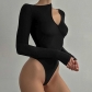 Women's Spicy Girls Basic Solid Off Shoulder Cut-out Design Slim Fit Underlay Slim Bodysuit HGWLB32230