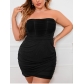 Fat Sister Large Women's Dress Mesh fishbone off-shoulder pleated buttock bra dress PLU5279A