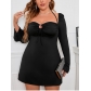 Large dress Fat sister sexy thin women's pleated neckline cut-out dress PLU5280A