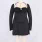 Large dress Fat sister sexy thin women's pleated neckline cut-out dress PLU5280A