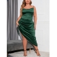 Oversized women's suspender dress sexy color pile neck pleated backless dress PLU5286A