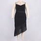 Large women's dress chiffon perspective pile neck irregular sling dress PLU5375A