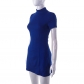 Fashion round neck short sleeve solid color slim cut short dress Y22DS588