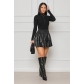 Fashion sexy PU leather pleated double-layer puffy skirt DN8695