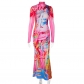 Fashion print high-elastic long-sleeved stand-up collar skirt, versatile dress for going out D2B10932G