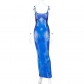 Women's sexy suspender print with long slim dress D2B10955G
